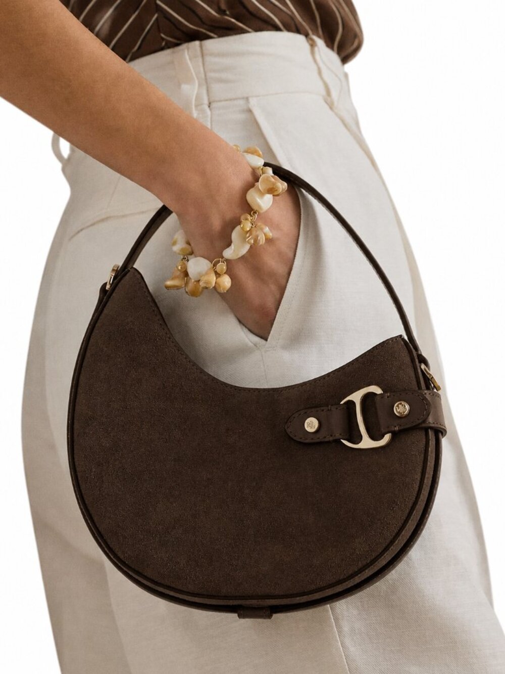 Ralph Lauren Suede Mini Tasha Crossbody Bag in Dark Hickory - Picture 4 of 5